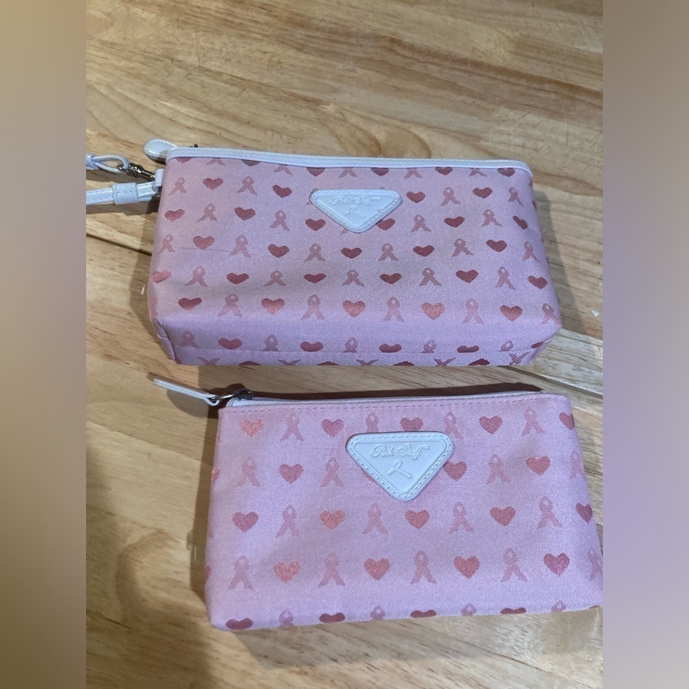 Pink Stuff wristlet bag with small bag. Breast cancer awareness design